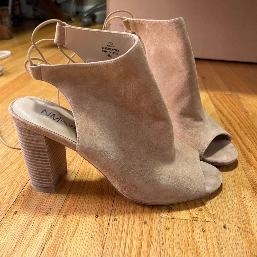Neiman Marcus leather stacked heels
